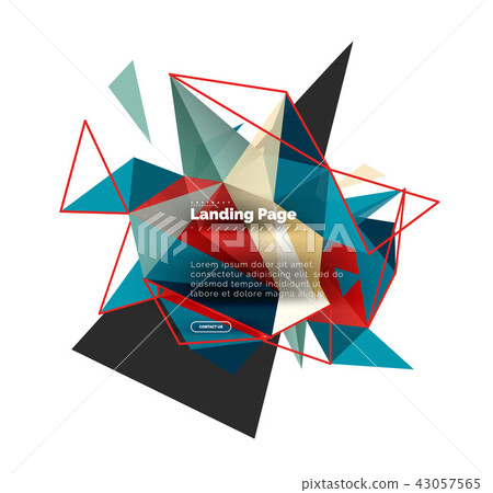 Triangular design abstract background, landing page. Low poly style colorful triangles on white 43057565
