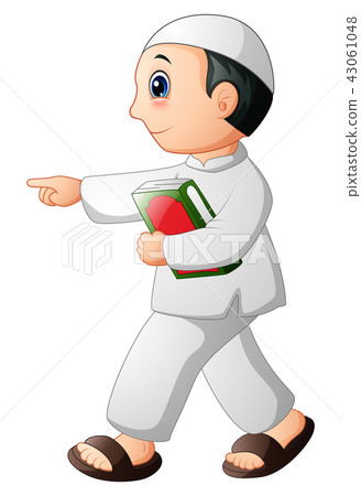 Happy Muslim kid showing with holding quran Happy Muslim kid showing with holding quran 43061048