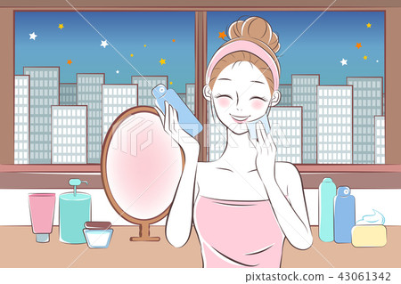 Cute Cartoon Skin Care Woman Stock Illustration 43061342 Pixta