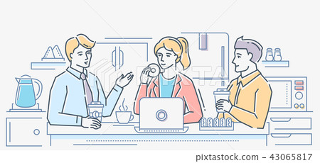 Coffee break - colorful line design style illustration 43065817