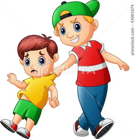 A naughty child disturb a child and scares him 43065874