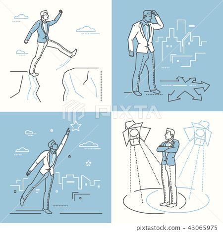 Confident businessman - set of line design style illustrations Confident businessman - set of line design style illustrations 43065975