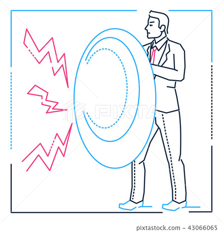 Businessman with a shield - line design style isolated illustration Businessman with a shield - line design style isolated illustration 43066065