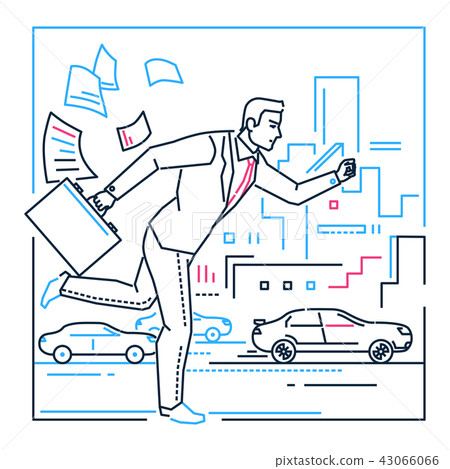 Businessman late for a meeting - line design style illustration Businessman late for a meeting - line design style illustration 43066066