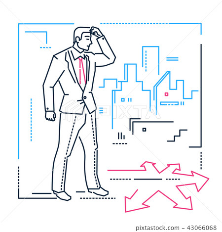 Businessman hesitating - line design style isolated illustration 43066068