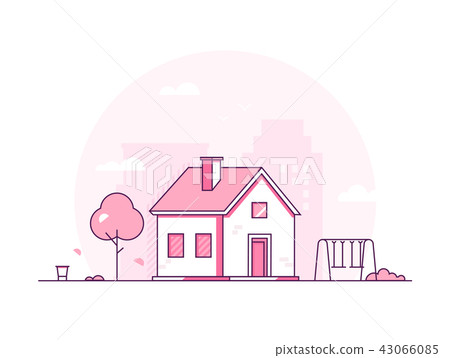 Cottage - modern thin line design style vector... - Stock Illustration ...