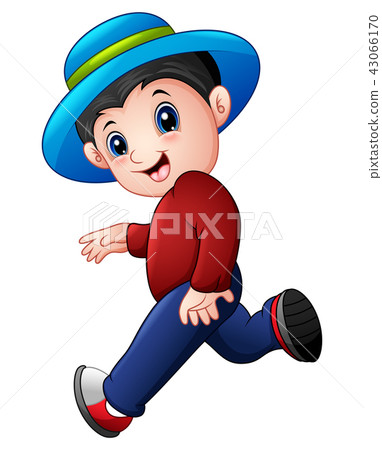 Cartoon boy running wearing a hat 43066170