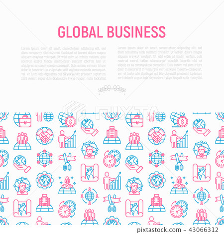 Global business concept with thin line icons - Stock Illustration ...