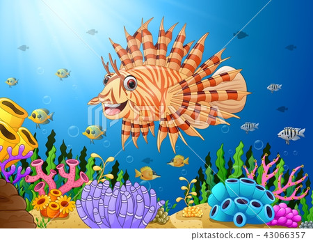 Cartoon scorpion fish in the sea 43066357