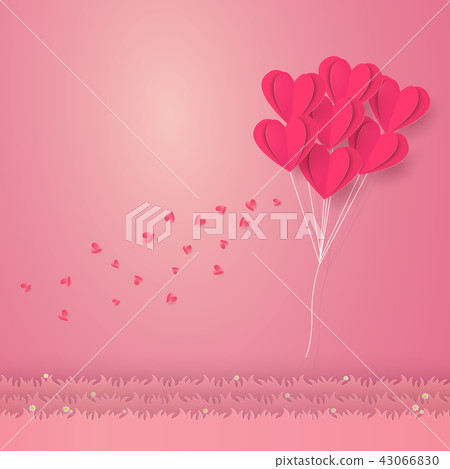 Red heart balloons flying on sky 43066830
