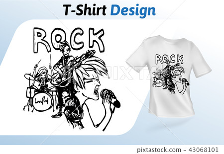 Rock Band On Stage Hand Drawn T Shirt Print Stock Illustration