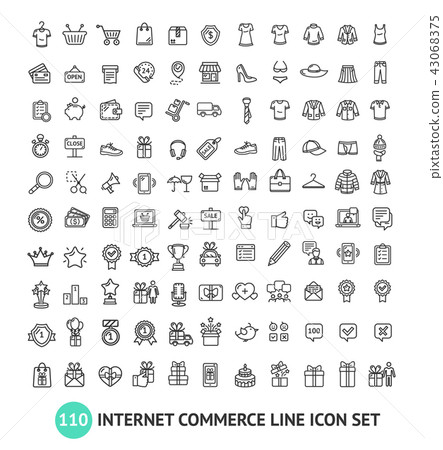 E-commerce Shopping Signs Black Thin Line Icon Set. Vector 43068375