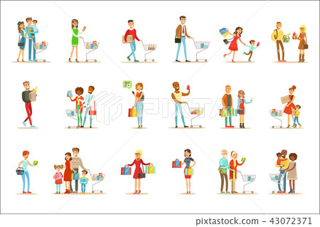 People Shopping In Department Store And Shopping Mall Set Of Cartoon Characters Buying Products And 43072371