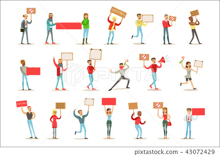 People Marching In Protest With Banners,... - Stock Illustration ...