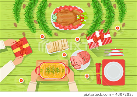 Couple With The traditionally Served Christmas Table View From Above Couple With The traditionally Served Christmas Table View From Above 43072853