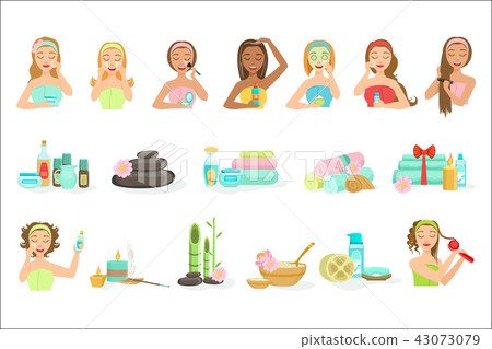 Women Doing Beautifying Hair And Skin Spa Procedures 43073079