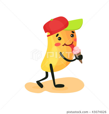 Cute funny mango eating ice cream, tropical... - Stock Illustration  [43074826] - PIXTA