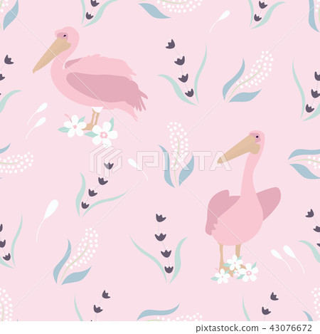 Beach tropical seamless pattern with pelicans 43076672