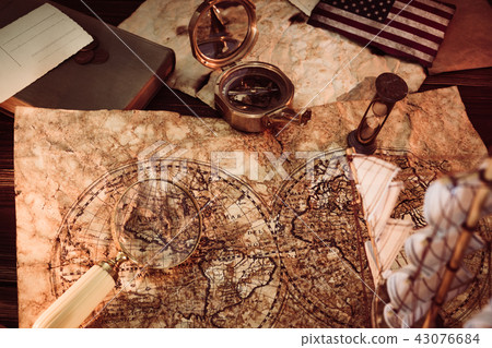 Old vintage maps and marine equipment  43076684