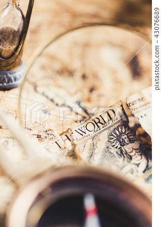 View through magnifier on old map, View through magnifier on old map, 43076689