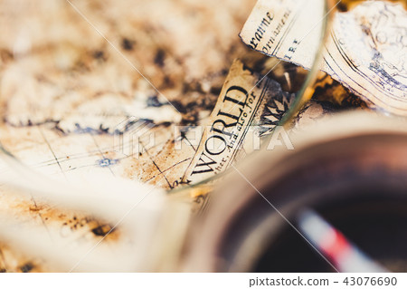 View through magnifier on old map View through magnifier on old map 43076690
