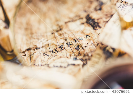 View through magnifier on old map View through magnifier on old map 43076691