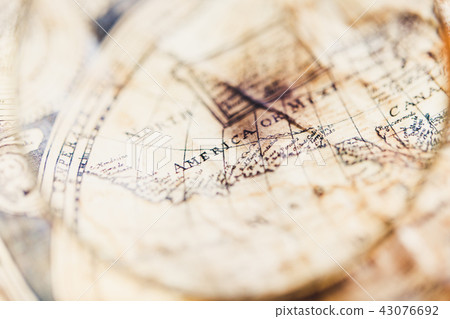 View through magnifier on old map, View through magnifier on old map, 43076692