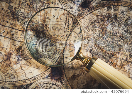 View through magnifier on old map 43076694
