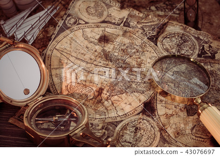 Old vintage maps and marine equipment Old vintage maps and marine equipment 43076697