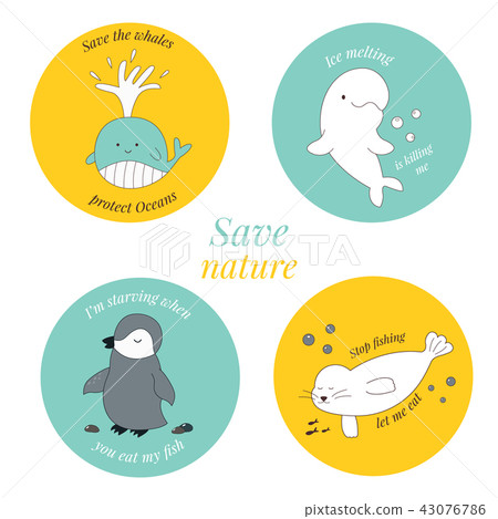 Eco stickers with animals. World ocean problem 43076786