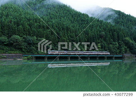 有限的快速寬視圖在黃昏時穿過飛River河 43077299