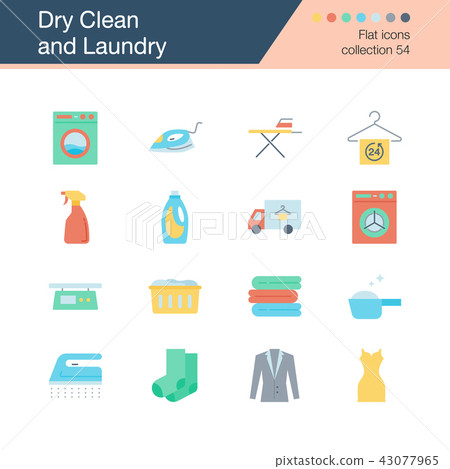 Dry Clean and Laundry icons. Flat design. 43077965
