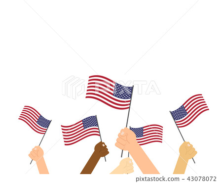 Human hands holding flags USA on white background Human hands holding flags USA on white background 43078072