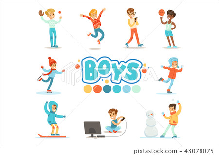 Happy Boys And Their Expected Normal Behavior With Active Games Sport Practices Set Of Traditional Happy Boys And Their Expected Normal Behavior With Active Games Sport Practices Set Of Traditional 43078075