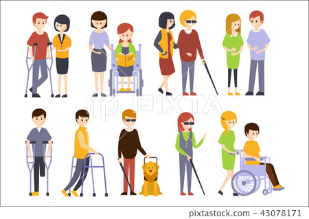 Physically Handicapped People Receiving Help And Support From Their Friends Family, Enjoying Full 43078171