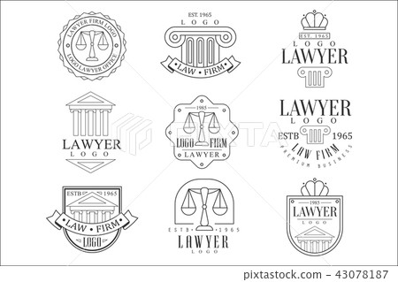 Law Firm And Lawyer Office Logo Templates With Classic Ionic Pillars, Pediments Balance Silhouettes 43078187