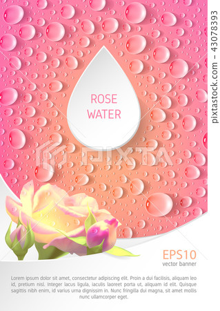Rectangular pink banner with roses and drops. 43078393