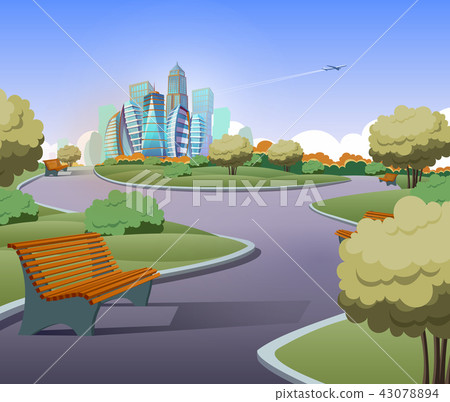 Vector green parkland with trees in city 43078894