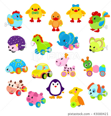 Clockwork toy key vector mechanism mechanic playroom toyshop for kids animal clock work horse, duck Clockwork toy key vector mechanism mechanic playroom toyshop for kids animal clock work horse, duck 43080421