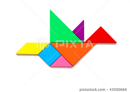 Color wood tangram puzzle in flying bird shape Color wood tangram puzzle in flying bird shape 43080666