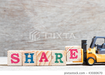 Toy forklift hold letter block e to word share Toy forklift hold letter block e to word share 43080670