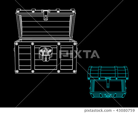 Empty wooden chest. Vector outline illustration. 43080759