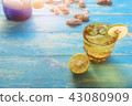 Drinks on the beach, lime soda on the table. Durin 43080909