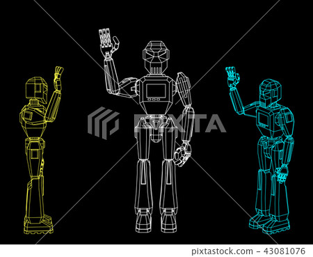 Robot character greeting. Isolated on black  Robot character greeting. Isolated on black  43081076