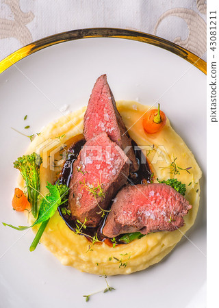 delicious venison steak with potatoes mash delicious venison steak with potatoes mash 43081211