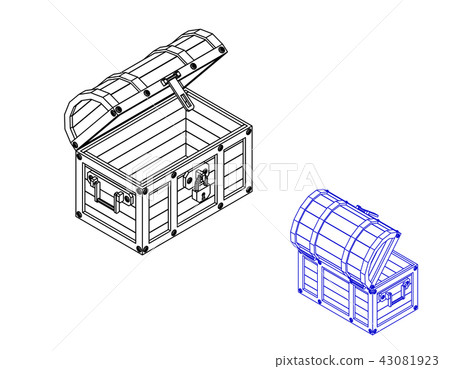 Empty wooden chest. Vector outline illustration. Empty wooden chest. Vector outline illustration. 43081923
