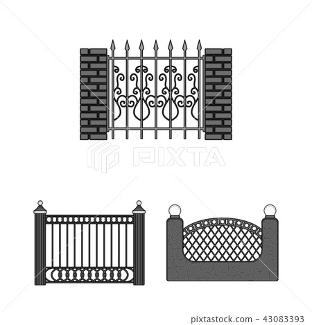 Different fence monochrome icons in set collection for design.Decorative fencing vector symbol stock 43083393