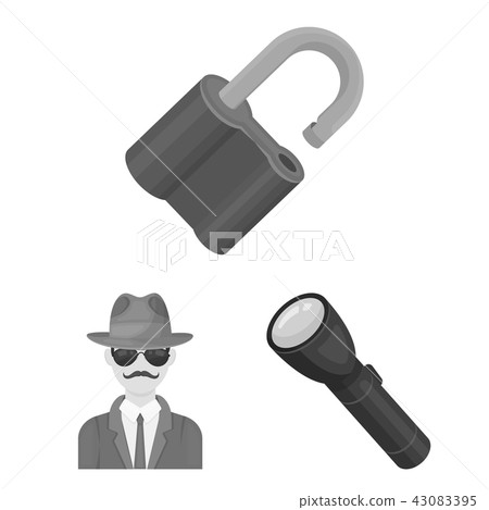 Detective and Attributes monochrome icons in set collection for design.Detective Agency vector 43083395