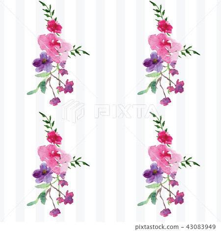 Hand-painted Watercolor pattern of a branch with flowers pink Magnolia flower spring card 43083949