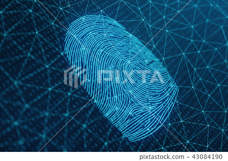 3D illustration Fingerprint scan provides security access with biometrics identification. Concept 43084190